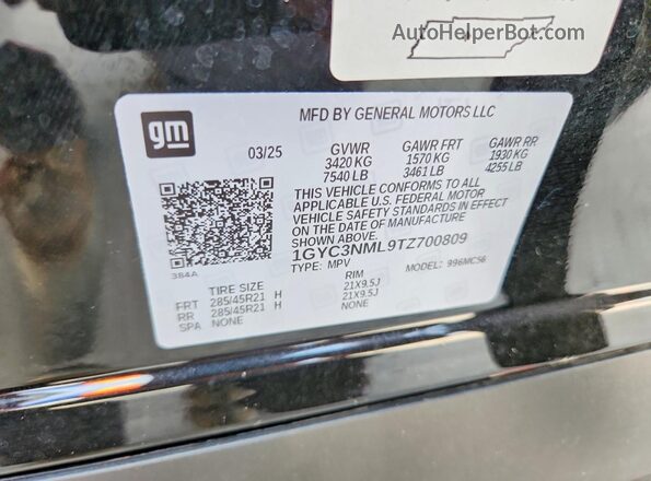 1GYC3NML9TZ700809 2026 CADILLAC VISTIQ Черный Вид наклейки с VIN-кодом