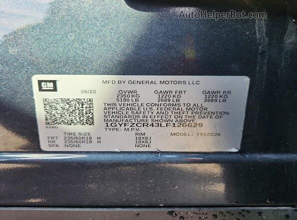 1GYFZCR43LF126629 2020 CADILLAC XT4 Серый Вид подкапотного пространства