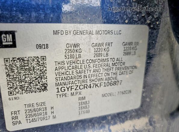1GYFZCR47KF106897 2019 CADILLAC XT4 Blue ძრავის განყოფილების ხედი