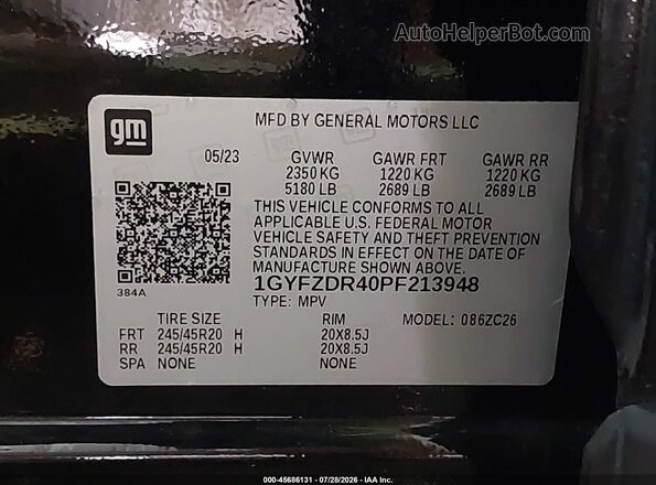 1GYFZDR40PF213948 2023 CADILLAC XT4 Black Widok komory silnika