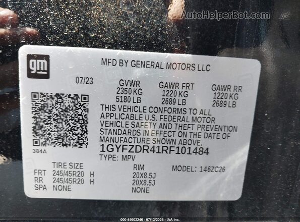 1GYFZDR41RF101484 2024 CADILLAC XT4 Черный Вид подкапотного пространства