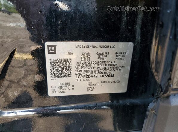 1GYFZDR42LF072648 2020 CADILLAC XT4 Black VIN კოდის სტიკერის ხედი