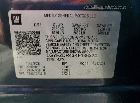 1GYFZDR43KF136324 2019 CADILLAC XT4 Gray Սալոնի 360 աստիճան տեսք