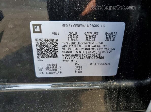 1GYFZDR43MF070456 2021 CADILLAC XT4 Black VIN կոդի պիտակի տեսք