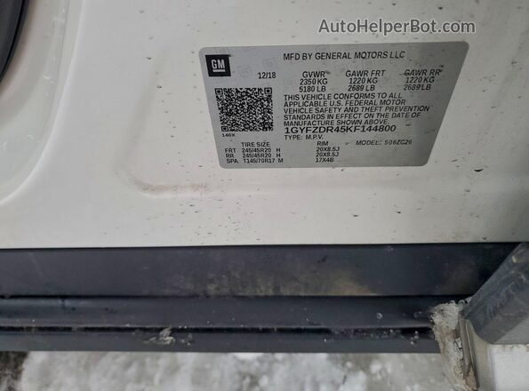 1GYFZDR45KF144800 2019 CADILLAC XT4 White Vista de la etiqueta del VIN