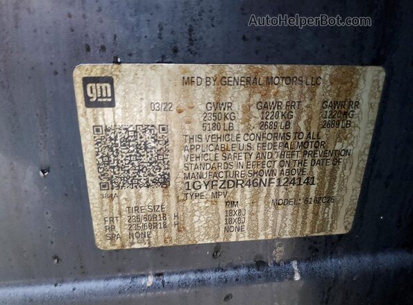 1GYFZDR46NF124141 2022 CADILLAC XT4 Black VIN կոդի պիտակի տեսք