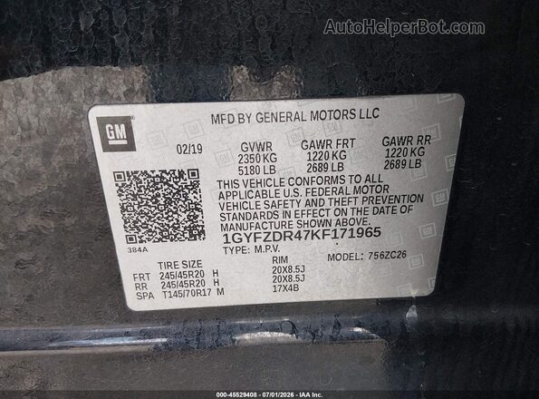 1GYFZDR47KF171965 2019 CADILLAC XT4 Black Widok komory silnika