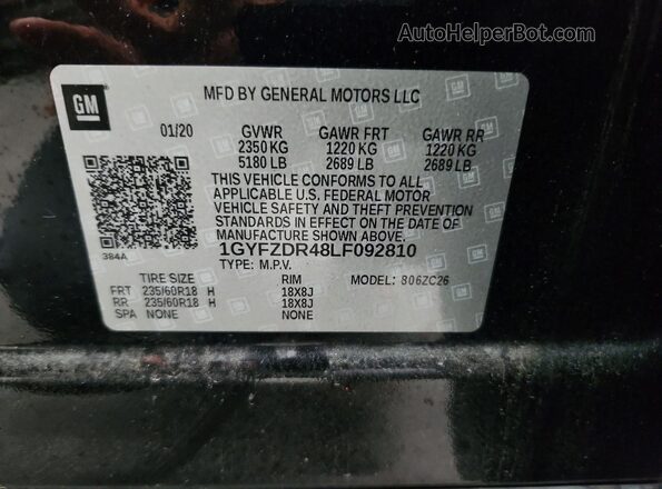 1GYFZDR48LF092810 2020 CADILLAC XT4 Black VIN կոդի պիտակի տեսք