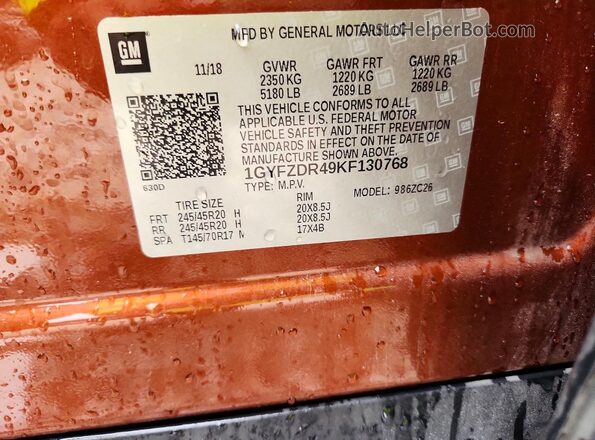 1GYFZDR49KF130768 2019 CADILLAC XT4 Оранжевый Вид подкапотного пространства