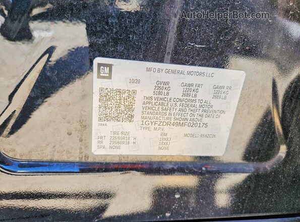 1GYFZDR49MF020175 2021 CADILLAC XT4 Black VIN კოდის სტიკერის ხედი