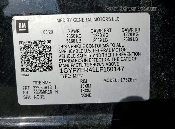 1GYFZER41LF150147 2020 CADILLAC XT4 Black Панорамний вид салону 360°