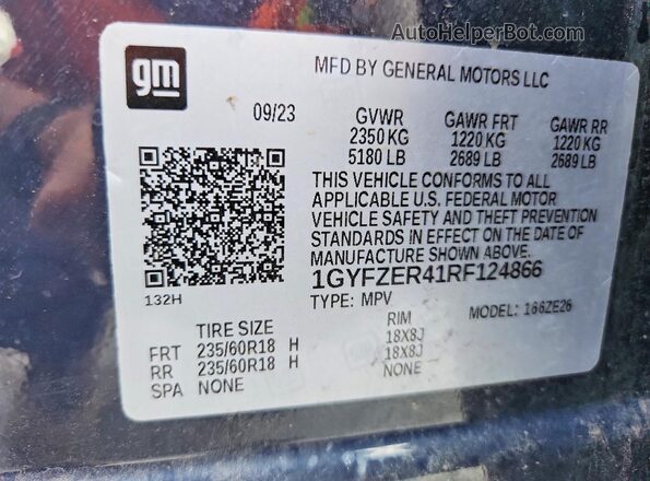 1GYFZER41RF124866 2024 CADILLAC XT4 Синий Панорамный вид салона 360°