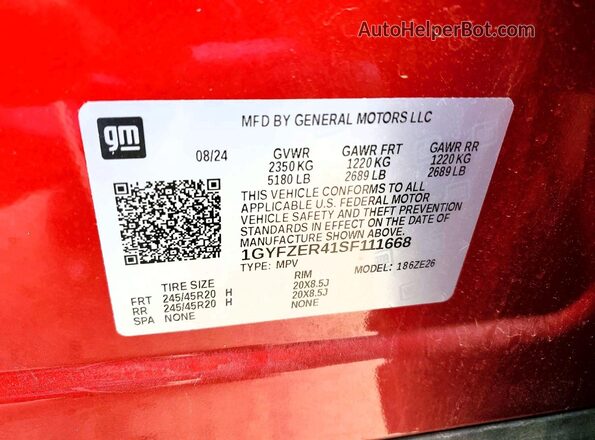 1GYFZER41SF111668 2025 CADILLAC XT4 Burgundy VIN sticker view