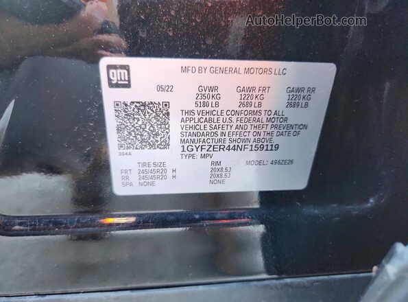1GYFZER44NF159119 2022 CADILLAC XT4 Black Вид наклейки з VIN-кодом