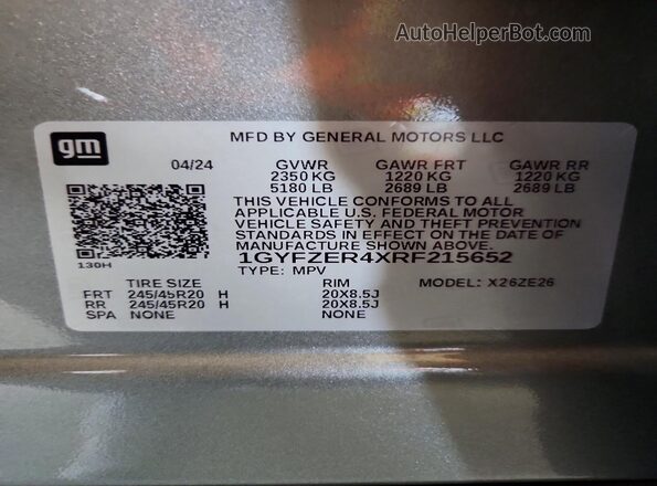 1GYFZER4XRF215652 2024 CADILLAC XT4 Silver VIN კოდის სტიკერის ხედი