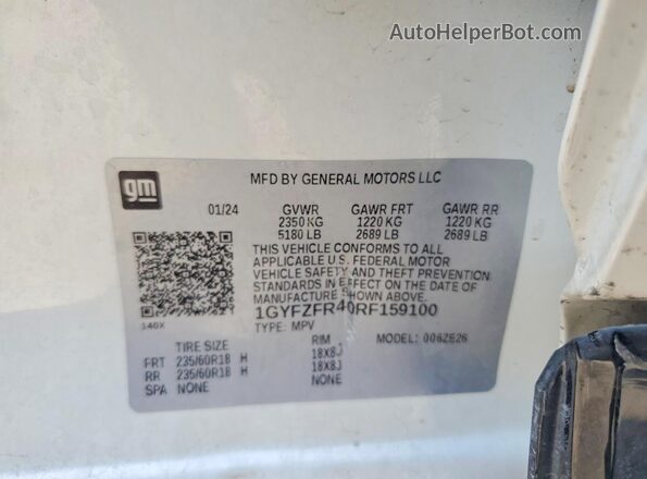 1GYFZFR40RF159100 2024 CADILLAC XT4 White Vista de la etiqueta del VIN