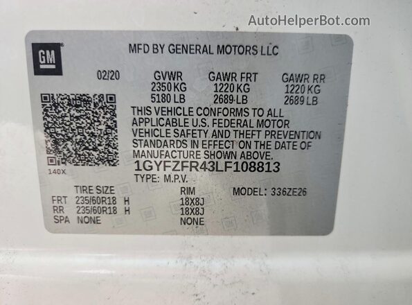 1GYFZFR43LF108813 2020 CADILLAC XT4 White Engine compartment view