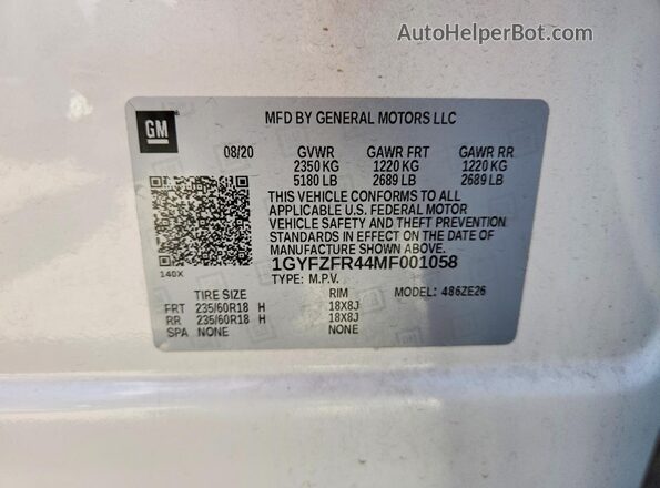 1GYFZFR44MF001058 2021 CADILLAC XT4 White Vista del compartimento del motor