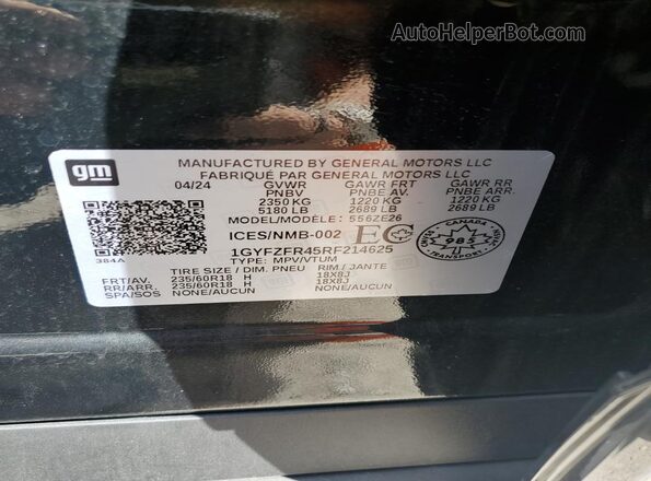 1GYFZFR45RF214625 2024 CADILLAC XT4 Черный Панорамный вид салона 360°