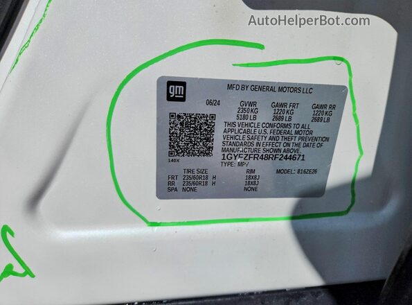 1GYFZFR48RF244671 2024 CADILLAC XT4 White Vista interior de 360 grados
