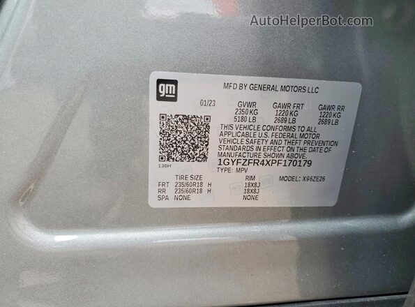 1GYFZFR4XPF170179 2023 CADILLAC XT4 Gray VIN կոդի պիտակի տեսք