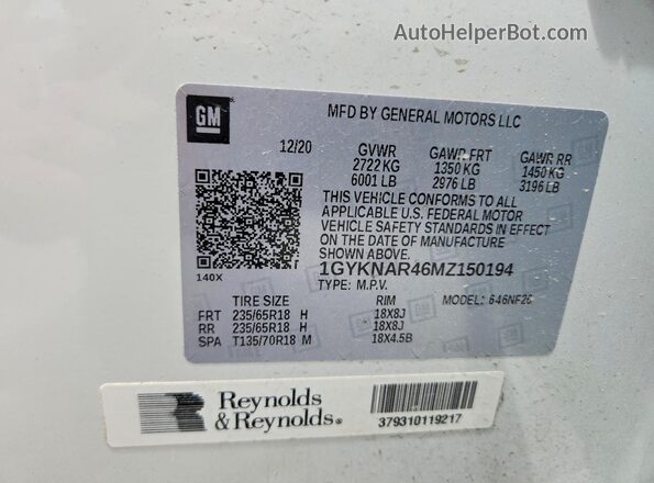 1GYKNAR46MZ150194 2021 CADILLAC XT5 White Vista del compartimento del motor