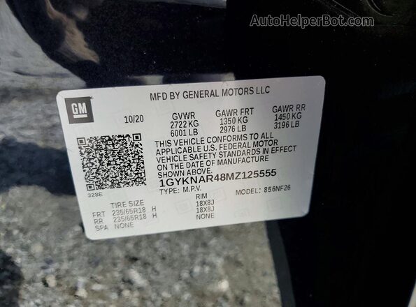 1GYKNAR48MZ125555 2021 CADILLAC XT5 Черный Вид наклейки с VIN-кодом