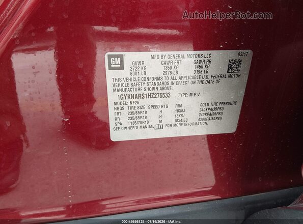 1GYKNARS1HZ276533 2017 CADILLAC XT5 Red Engine compartment view