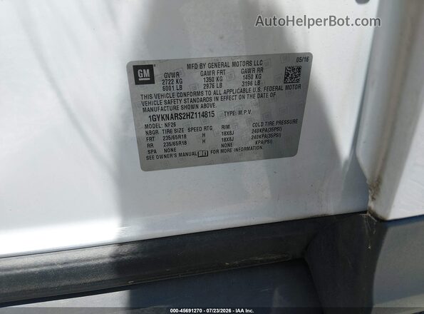 1GYKNARS2HZ114815 2017 CADILLAC XT5 White ძრავის განყოფილების ხედი