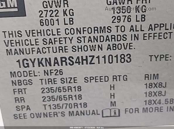 1GYKNARS4HZ110183 2017 CADILLAC XT5 White Vista del compartimento del motor
