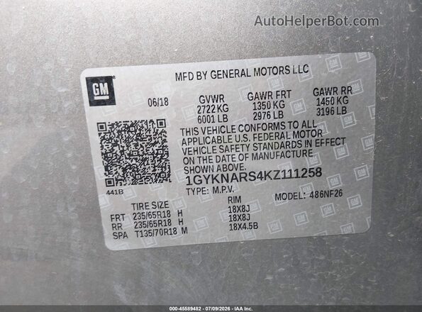 1GYKNARS4KZ111258 2019 CADILLAC XT5 Silver Vista del compartimento del motor