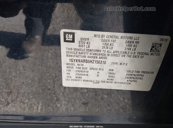 1GYKNARS6HZ156310 2017 CADILLAC XT5 Black ძრავის განყოფილების ხედი