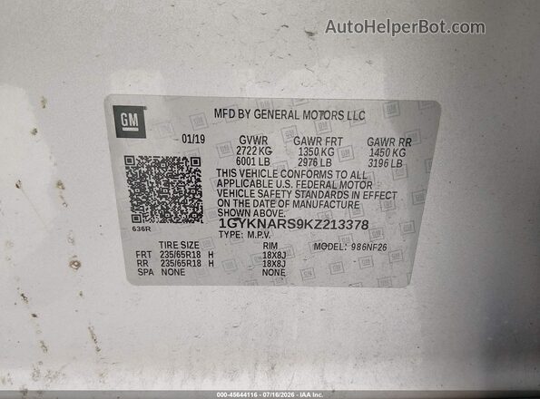1GYKNARS9KZ213378 2019 CADILLAC XT5 Silver Engine compartment view