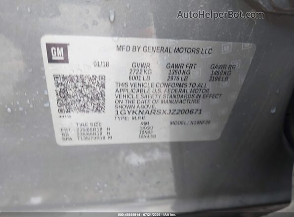 1GYKNARSXJZ200671 2018 CADILLAC XT5 Gray Vista del compartimento del motor