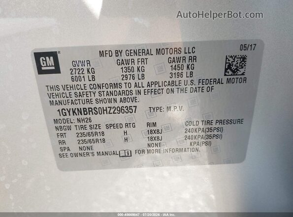 1GYKNBRS0HZ296357 2017 CADILLAC XT5 Silver Engine compartment view
