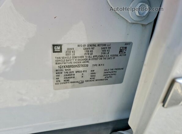 1GYKNBRS8HZ276339 2017 CADILLAC XT5 White Vista de la etiqueta del VIN