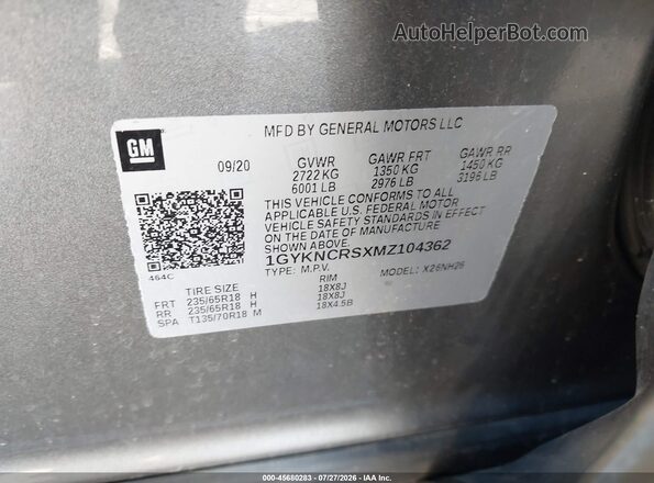 1GYKNCRSXMZ104362 2021 CADILLAC XT5 Gray Vista del compartimento del motor