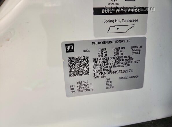 1GYKNDR44SZ102174 2025 CADILLAC XT5 White Սալոնի 360 աստիճան տեսք