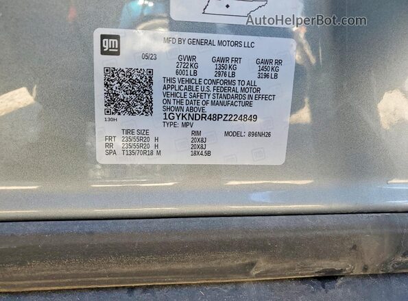 1GYKNDR48PZ224849 2023 CADILLAC XT5 Teal VIN კოდის სტიკერის ხედი