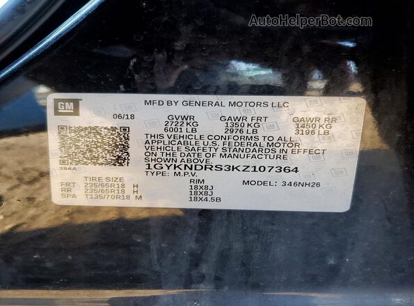 1GYKNDRS3KZ107364 2019 CADILLAC XT5 Black Vista del compartimento del motor