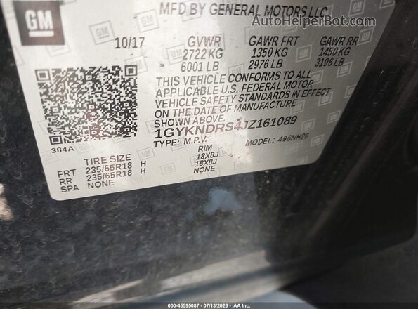 1GYKNDRS4JZ161089 2018 CADILLAC XT5 Black Вид підкапотного простору