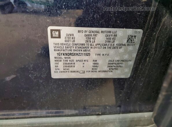 1GYKNDRSXHZ211925 2017 CADILLAC XT5 Blue Widok naklejki z numerem VIN