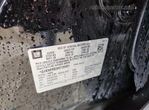 1GYKNFRS3HZ125061 2017 CADILLAC XT5 Черный Вид наклейки с VIN-кодом