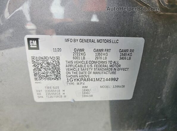 1GYKPAR41MZ144992 2021 CADILLAC XT6 Gray Вид підкапотного простору
