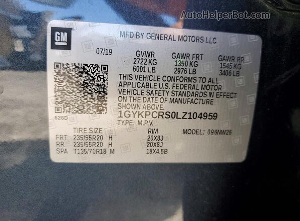 1GYKPCRS0LZ104959 2020 CADILLAC XT6 Gray Սալոնի 360 աստիճան տեսք