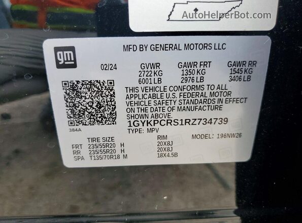 1GYKPCRS1RZ734739 2024 CADILLAC XT6 Black VIN კოდის სტიკერის ხედი