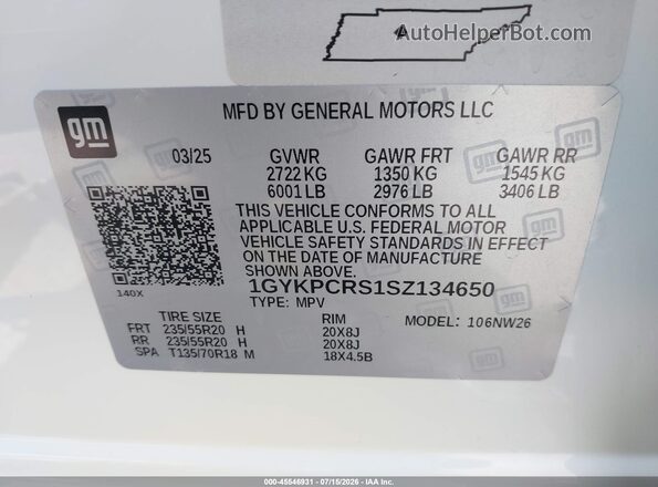 1GYKPCRS1SZ134650 2025 CADILLAC XT6 White Vista del compartimento del motor