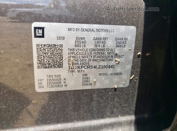 1GYKPCRS4LZ150441 2020 CADILLAC XT6 Green Vista de la etiqueta del VIN