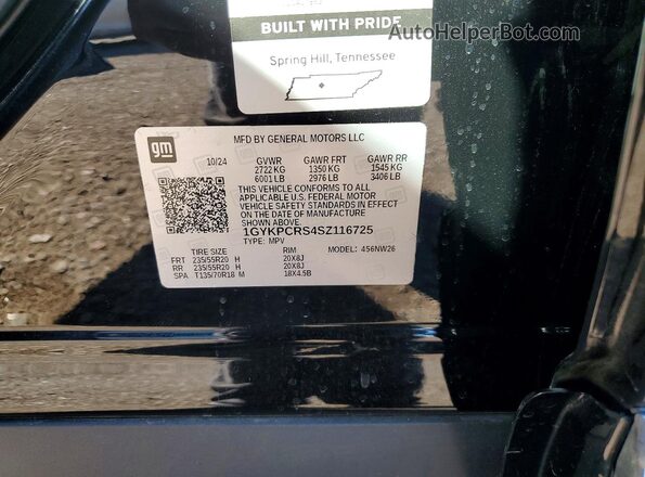 1GYKPCRS4SZ116725 2025 CADILLAC XT6 Black Vista de la etiqueta del VIN