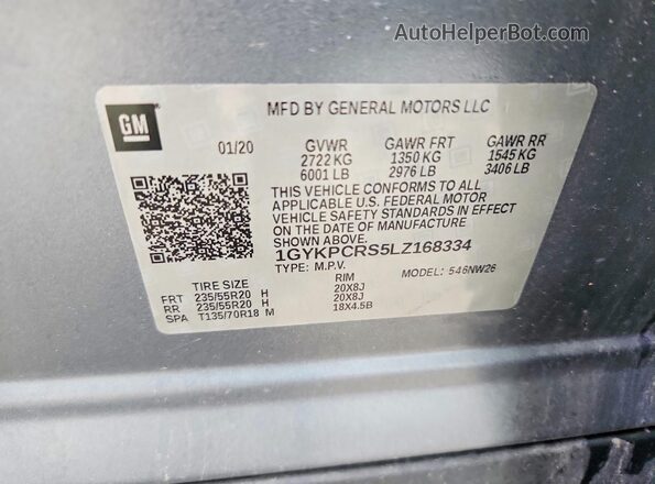 1GYKPCRS5LZ168334 2020 CADILLAC XT6 Серый Вид наклейки с VIN-кодом
